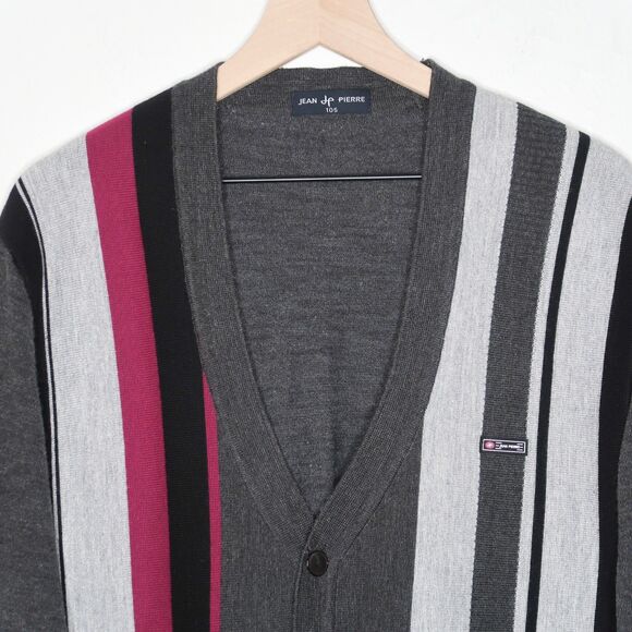 Jean Pierre VTG Mens‎ Cardigan Large Gray Purple Wool Blend Academia Grandpacore - Picture 6 of 10